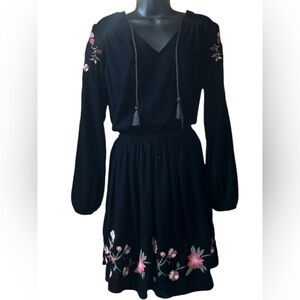 A.N.A Women's Black Velvet Floral Embroidered Mini Dress size L